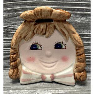 HP🎉Vintage Mid Century Kitsch Girl with Braids Face Hangs Sits Ceramic 1950s